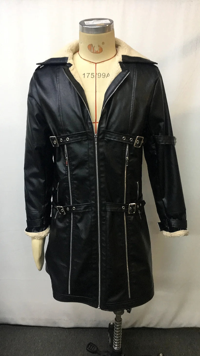 2025 New Men's Training Warm PU Leather Long Coat, Winter Windproof Stand Collar Zip Up Jacket, Male Fitness Running Gym Workout