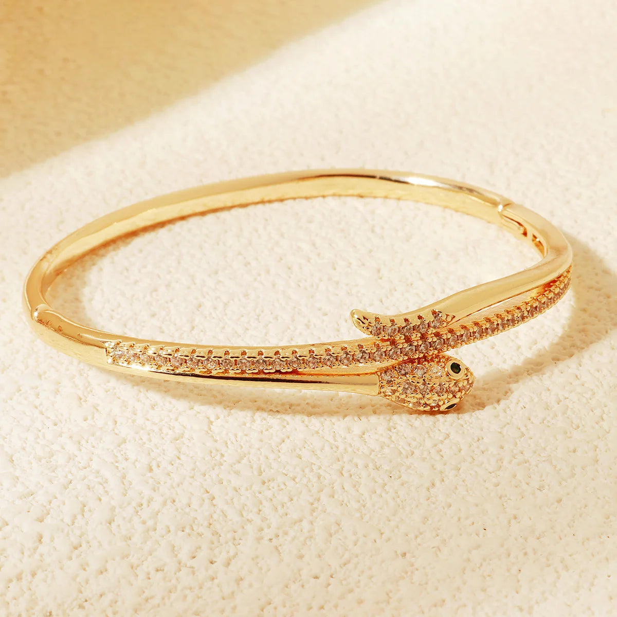 Miallo Trendy Copper Zircon Snake Bracelet 18K Gold Plated Crystal Animal Open Bangle Fashion Wedding Party Jewelry Accessories