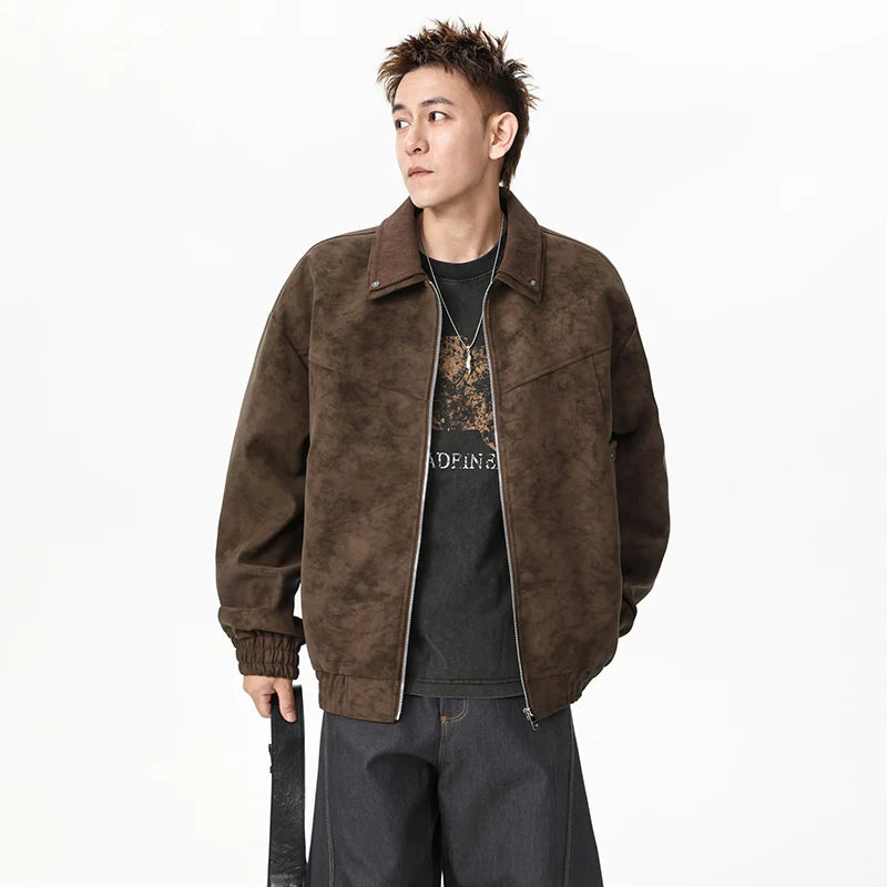 American Vintage-Style PU Leather Jacket for Men - Oversized Casual Lapel Jacket