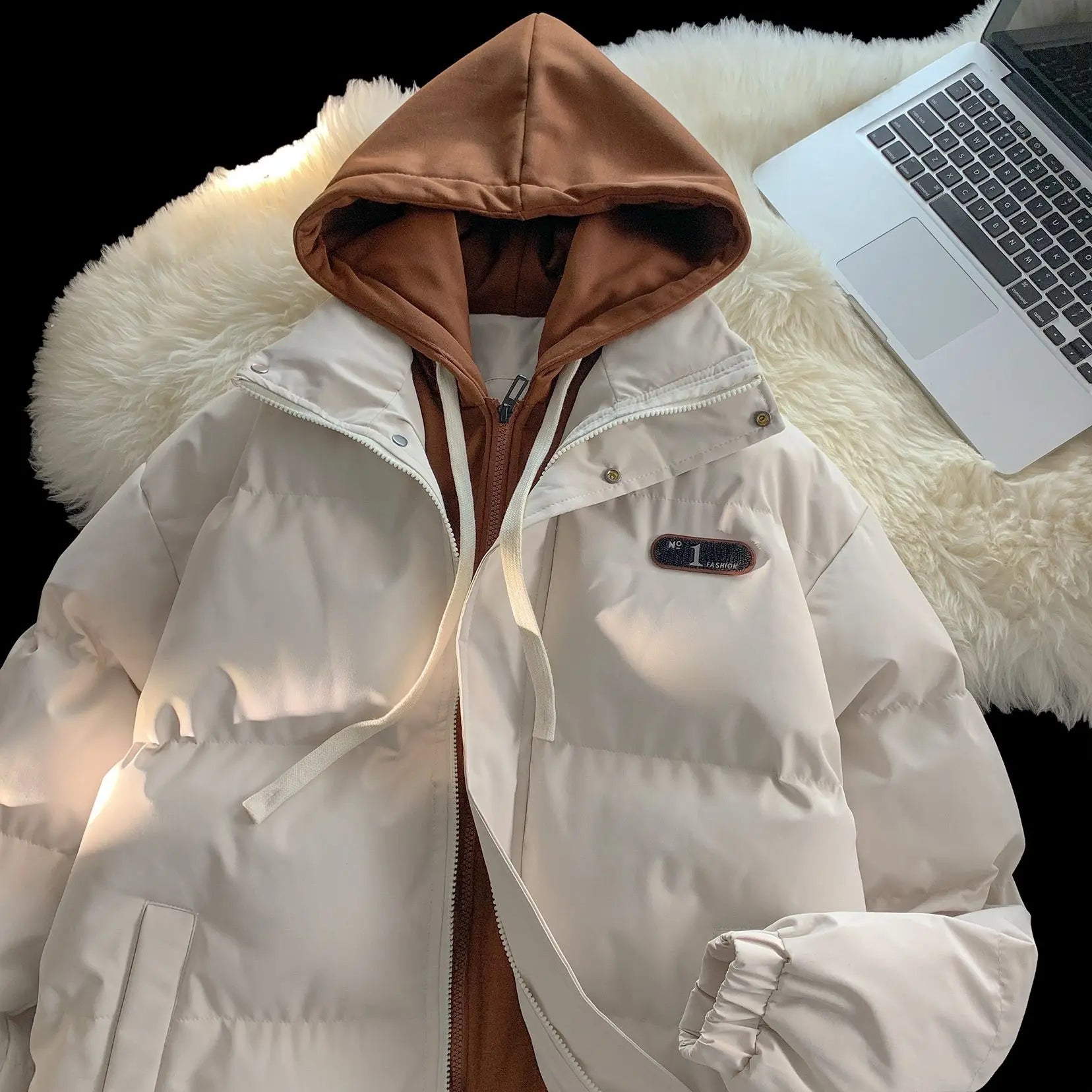 Winter New Fashion Splicing Hooded Fake Two-piece Design Sense Bread Clothes Women Y2K New Korean Version Thick Warm Coats