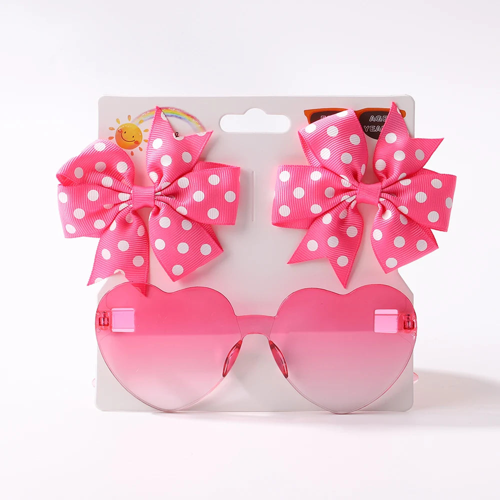 3Pcs/Pack Solid Dot Hair Bows Clip Girls Boutique Bowknot Hair Clips Kids Colorful Heart Sun Glasses Children Hair Accessories.