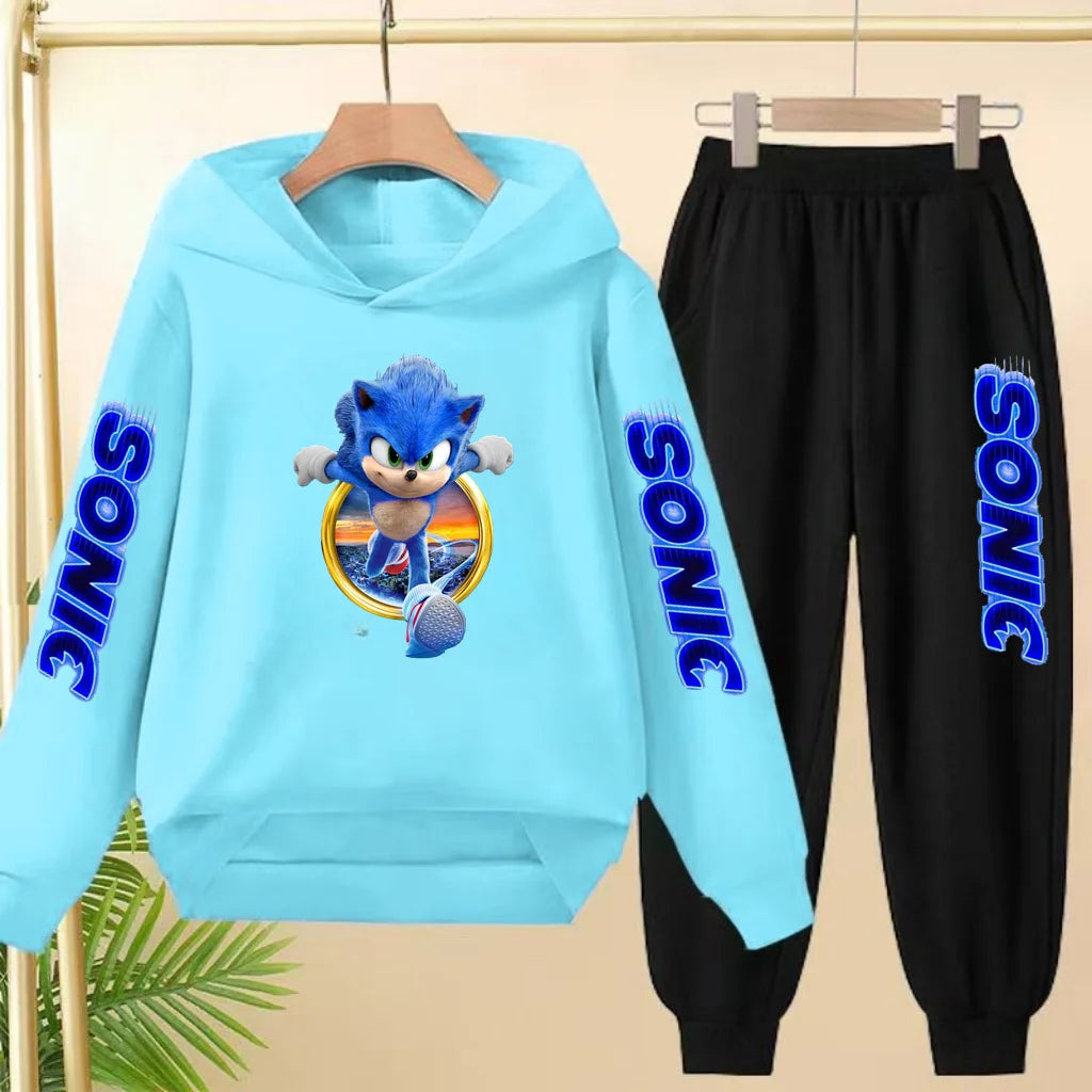 Kids 3-12Yrs Autumn Hoodie Anime Products Clothing Sports Pullover Sweatshirt+Pants Two-Piece Set Boys Girls Toddler Leisure Set