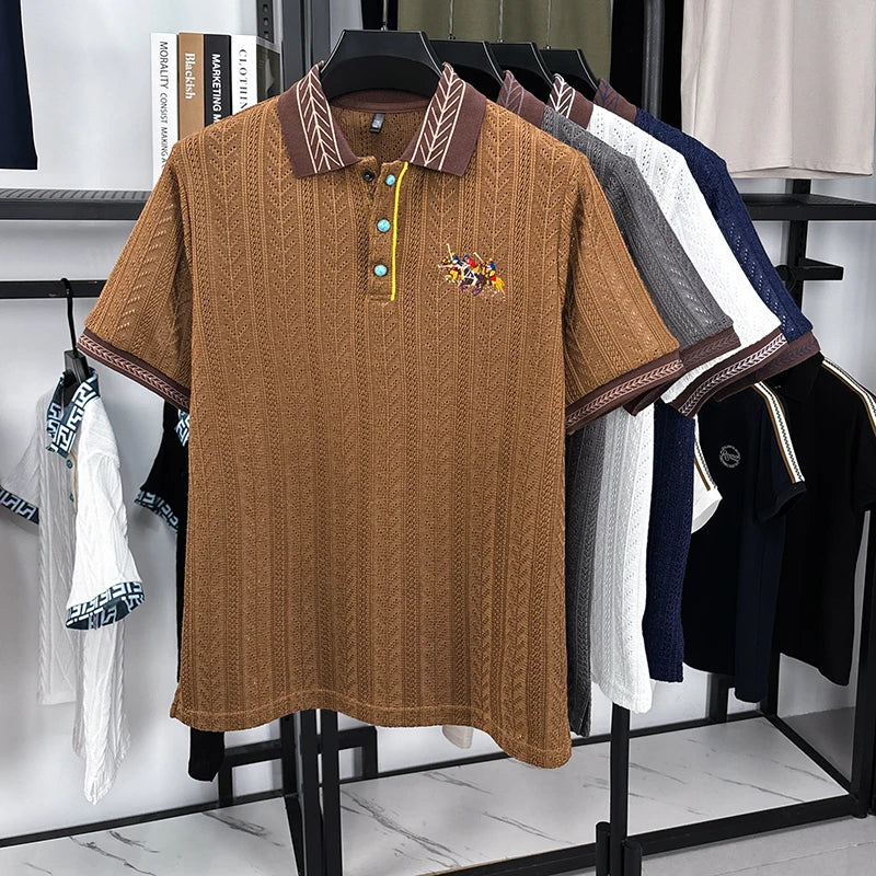 High End Luxury Men's Polo Shirt Lapel Short Sleeve T-Shirt Summer New Horse Embroid Ultra-Thin Breathable Fashion Men'swear Top