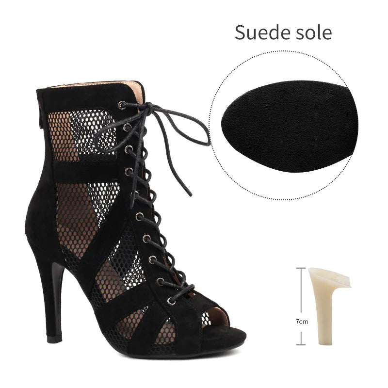 Girls Latin Dance Shoes Women Modern Dance Salsa High-Top Sandals Dance Hall Shoes Ladies Fashion Sexy High-Heeled Suede Boots