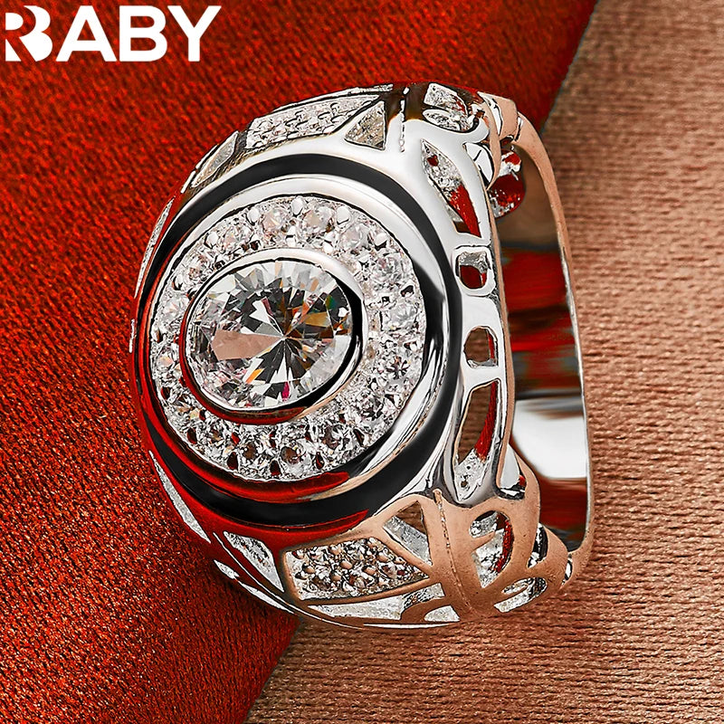 925 Sterling Silver 6-10 Size Rings For Women Man Round Large Zircon