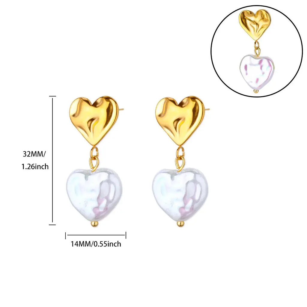 Hollow Zircon Heart Earrings For Women Stainless Steel Gold Color.