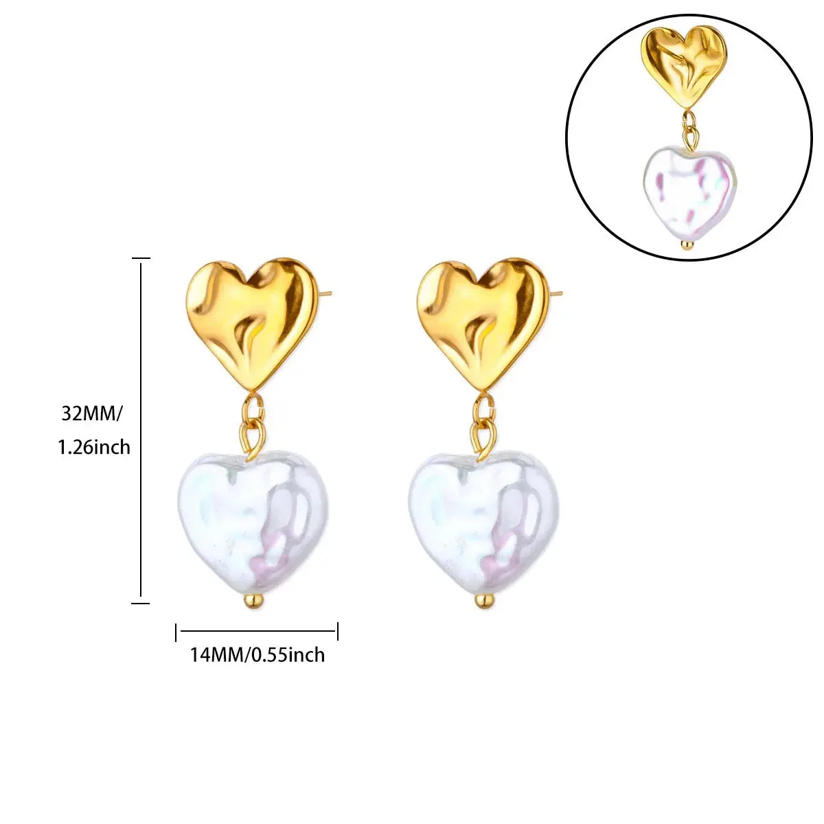Hollow Zircon Heart Earrings For Women Stainless Steel Gold Color.