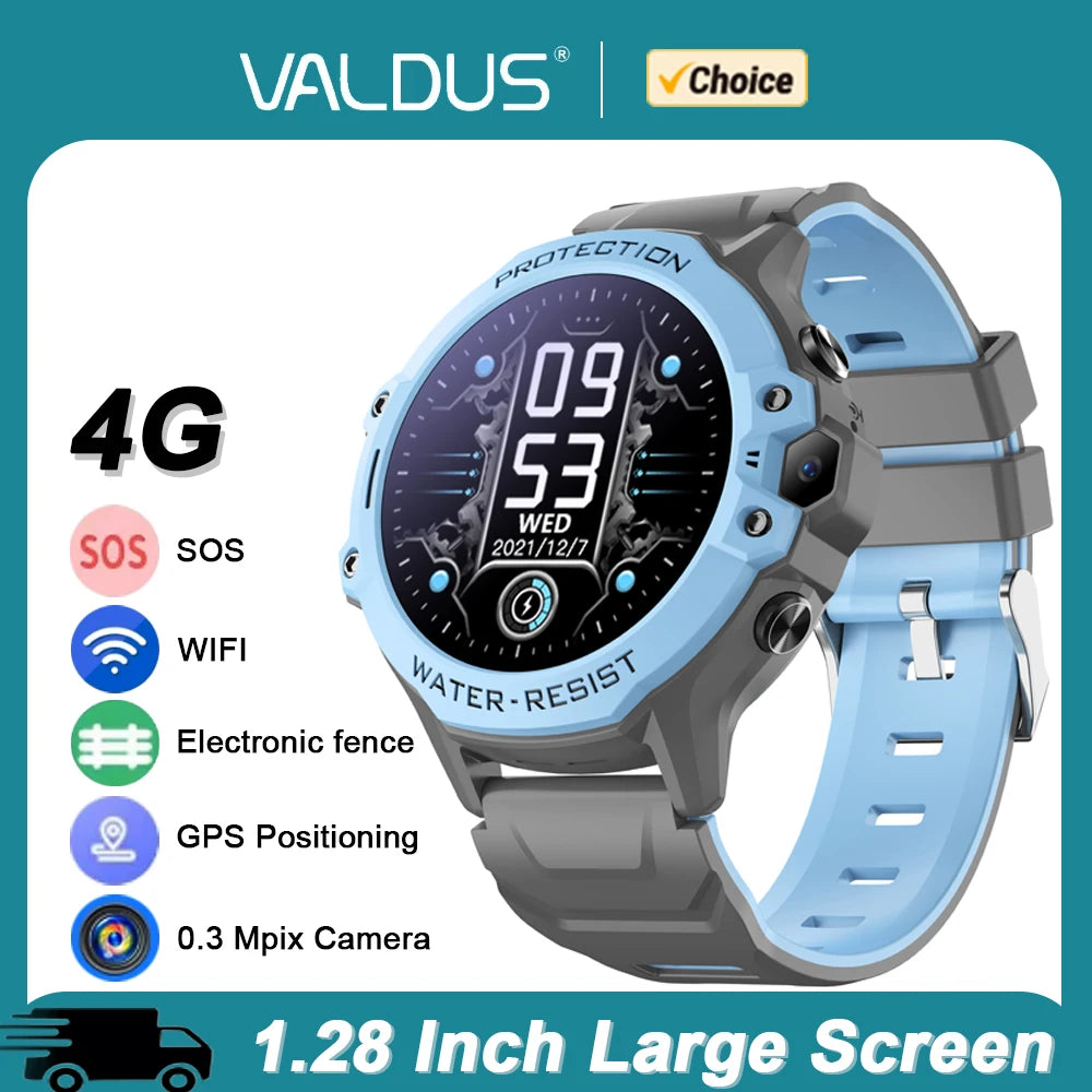 VALDUS 2025 New VK55 Kids Watch GPS SOS Call With 0.3 Mpix Camera 4G SIM Card Children Waterproof Smartwatch For Boys Grils Gift