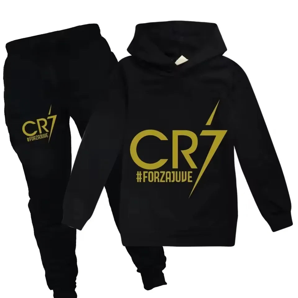 3-12 Years Spring Autumn Football CR7 Print Hoodie +Pants Suit Boy Sweatshirt 2pcs Sets Children Set Trousers Suits Kid Clothes