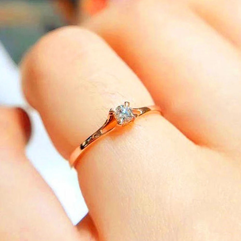 Huitan Minimalist Women's Wedding Rings with 4MM Cubic Zirconia Simple Elegant Female