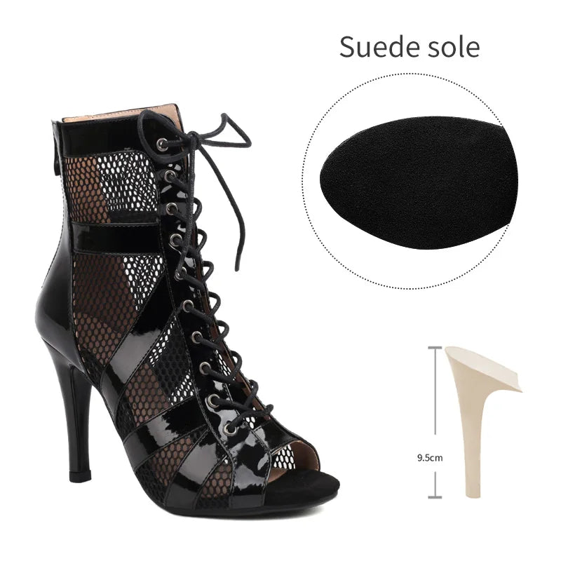 Girls Latin Dance Shoes Women Modern Dance Salsa High-Top Sandals Dance Hall Shoes Ladies Fashion Sexy High-Heeled Suede Boots
