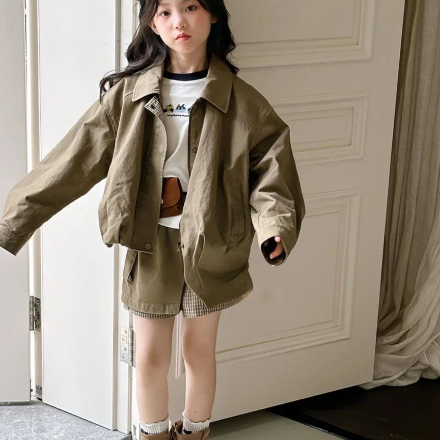Girls Suit 2025 Autumn New Children's Clothing Korean Style Girl Baby Fashion Coat False Two Short Skirt Two Sets Casual Simple