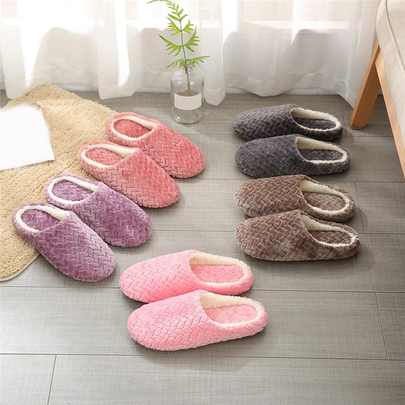 Women Winter Home Fur Slippers Cartoon Cat Non-Slip Soft Warm House Indoor Bedroom
