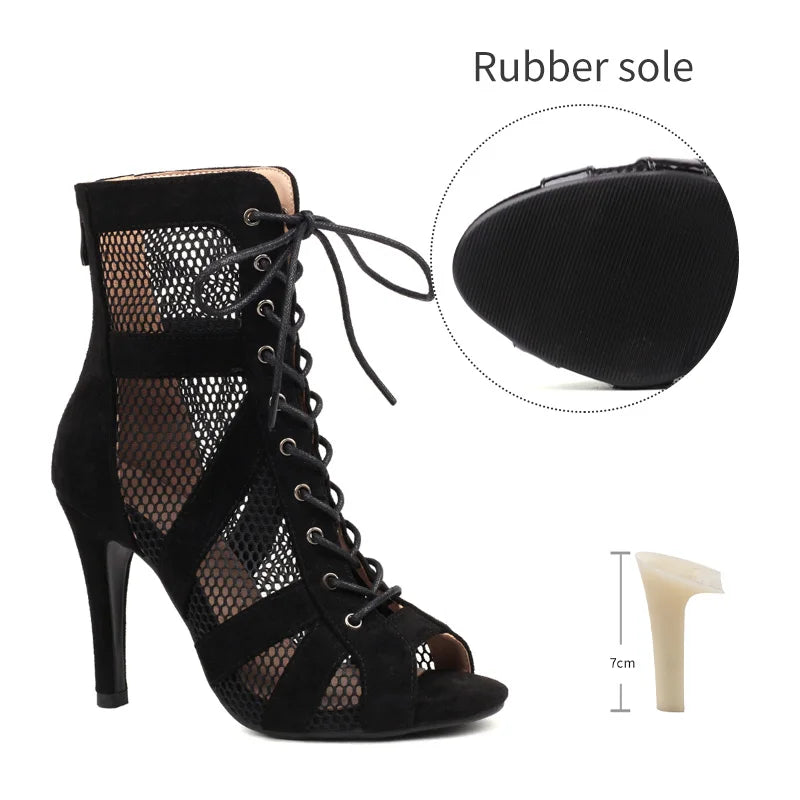 Girls Latin Dance Shoes Women Modern Dance Salsa High-Top Sandals Dance Hall Shoes Ladies Fashion Sexy High-Heeled Suede Boots