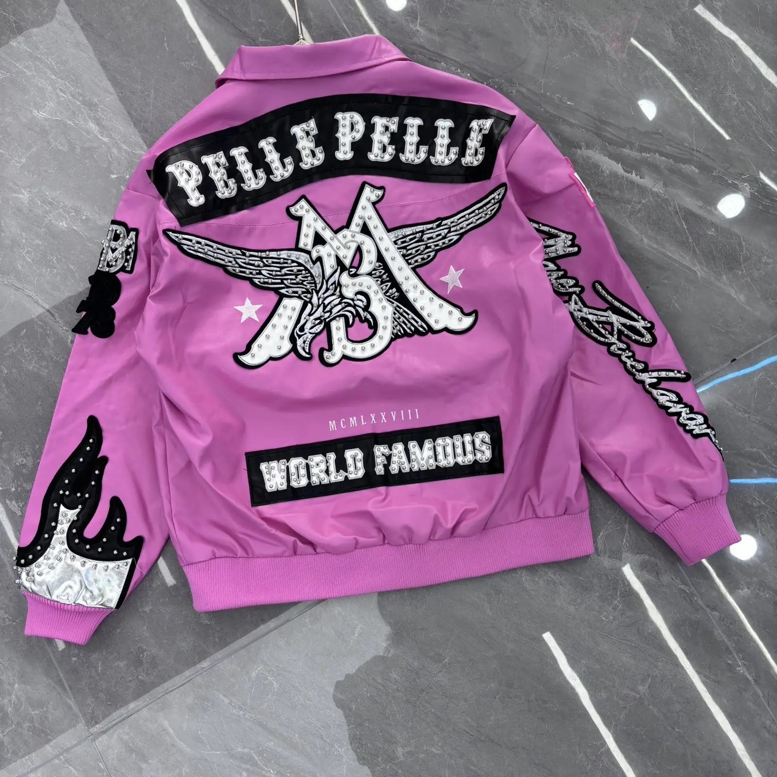 American retro cool design flame decoration hip-hop eagle nail motorcycle embroidery leather jackets winter version mens jacket