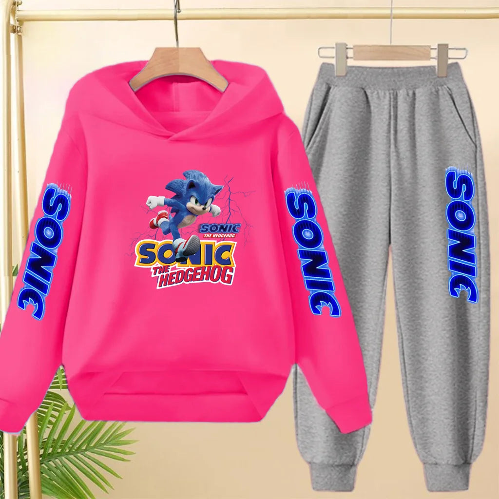 Kids 3-12Yrs Autumn Hoodie Anime Products Clothing Sports Pullover Sweatshirt+Pants Two-Piece Set Boys Girls Toddler Leisure Set