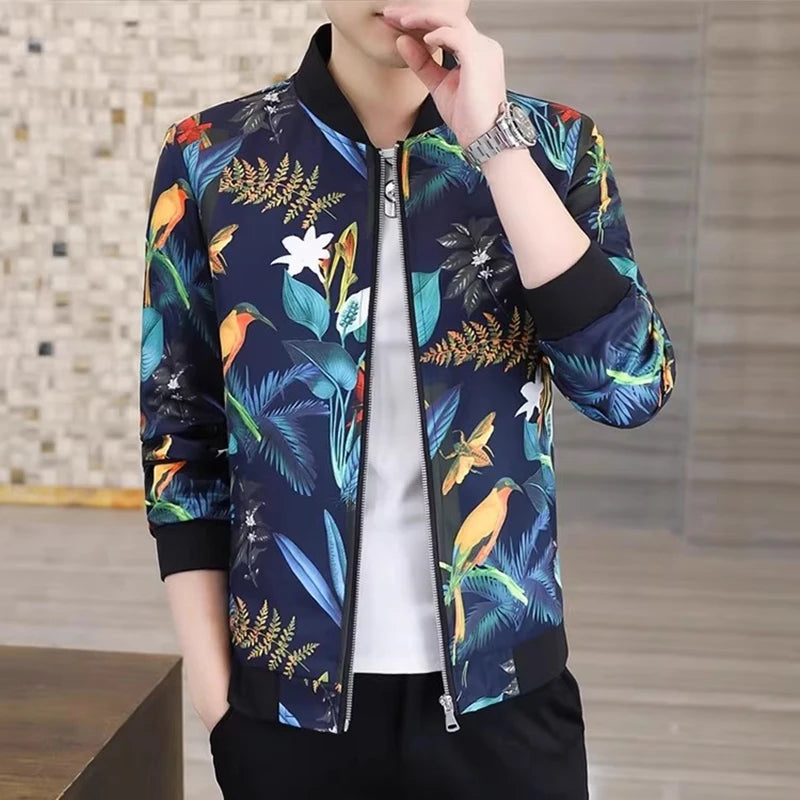 Autumn and winter new men's padded and thickened warm stand-up collar jacket coat. Printed large size jacket