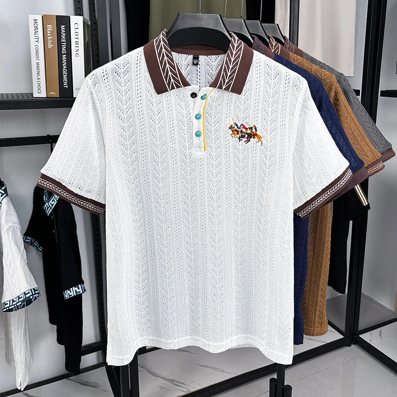 High End Luxury Men's Polo Shirt Lapel Short Sleeve T-Shirt Summer New Horse Embroid Ultra-Thin Breathable Fashion Men'swear Top
