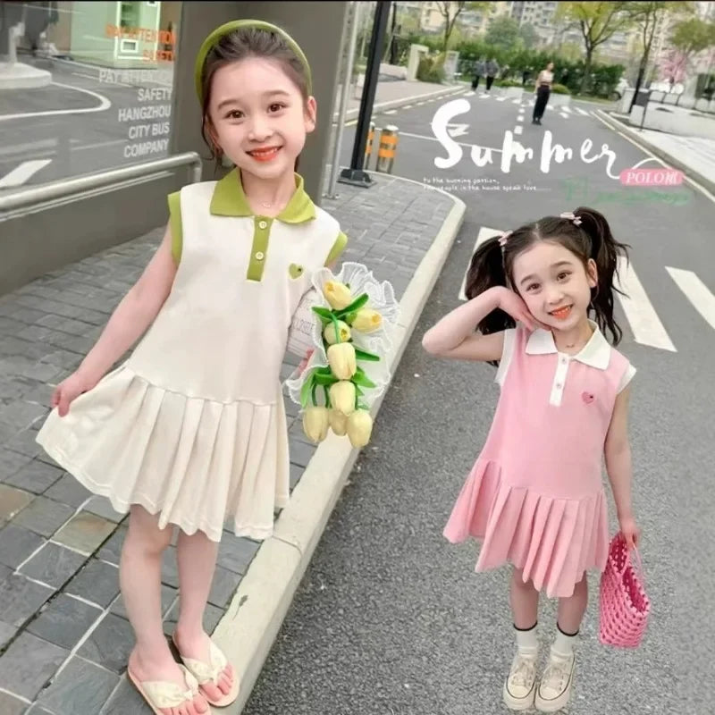 2025 Children Dress Spring Summer Turn-Down Collar Kids Clothes Fashion Toddler Baby Girls Clothing Summer Dress Girl Clothes