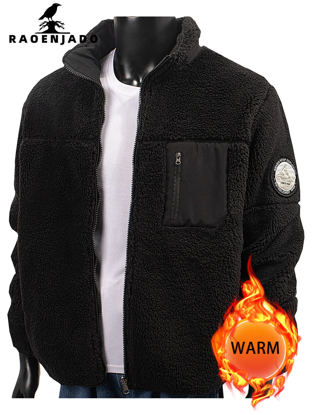 Men's Fleece Jacket Winter Thickened Coat Casual Stand Collar Daily Wear for Outdoor Activities Man Fur Outerwear Menswear