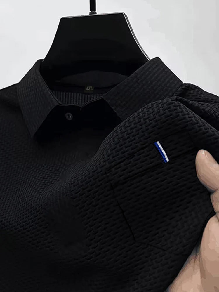 Summer ice silk lapel pocket POLO shirt, men's short-sleeved T-shirt, men's clothing top