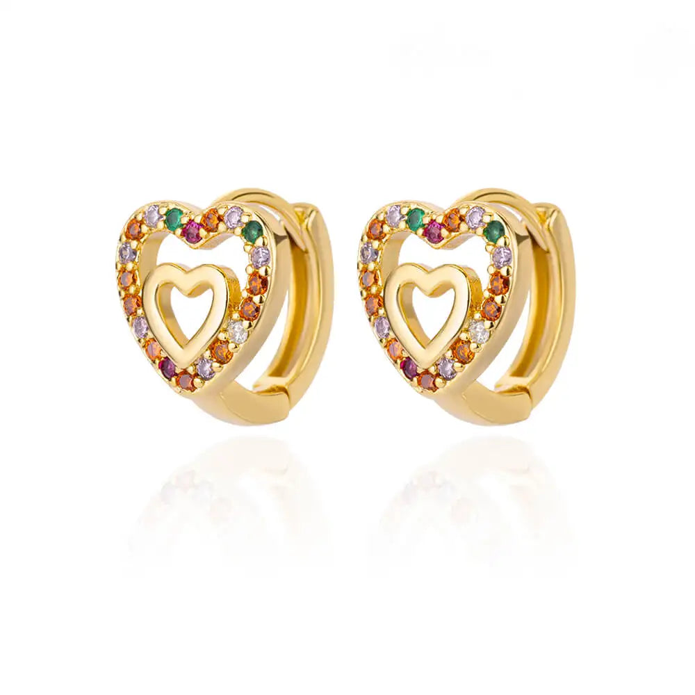 Hollow Zircon Heart Earrings For Women Stainless Steel Gold Color.