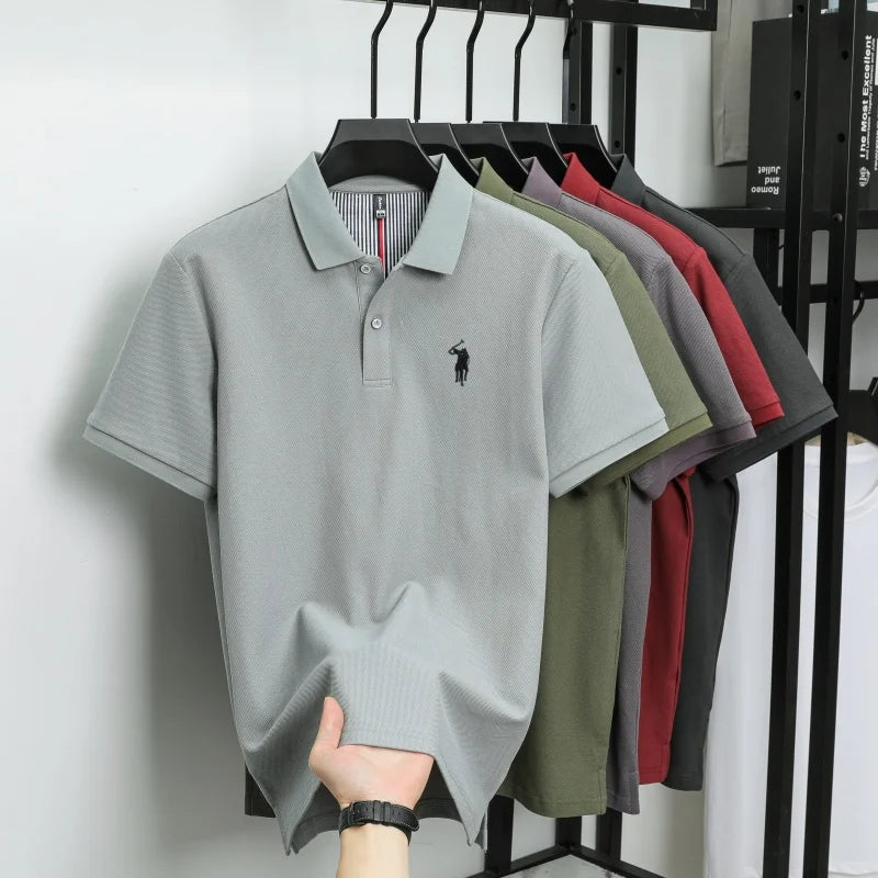 100% pure cotton men's breathable short sleeve T-shirt high-end luxury brand embroidered loose casual summer business polo shirt