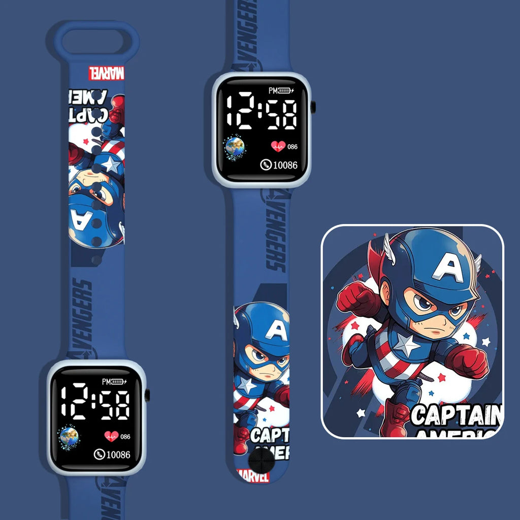 Sports Spiderman Children Watches for Boys Iron Man Captain Super Hero Kids LED Watch Digital Clock Student Toys Gifts