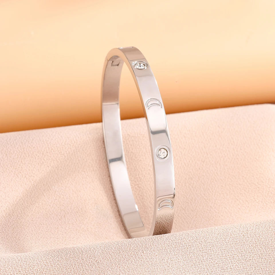 Yupsk 4pcs/1pcs Green Pink Zircon Stainless Steel Bracelet for Women Versatile Stacking Bangles Valentine's Day Jewelry Gift