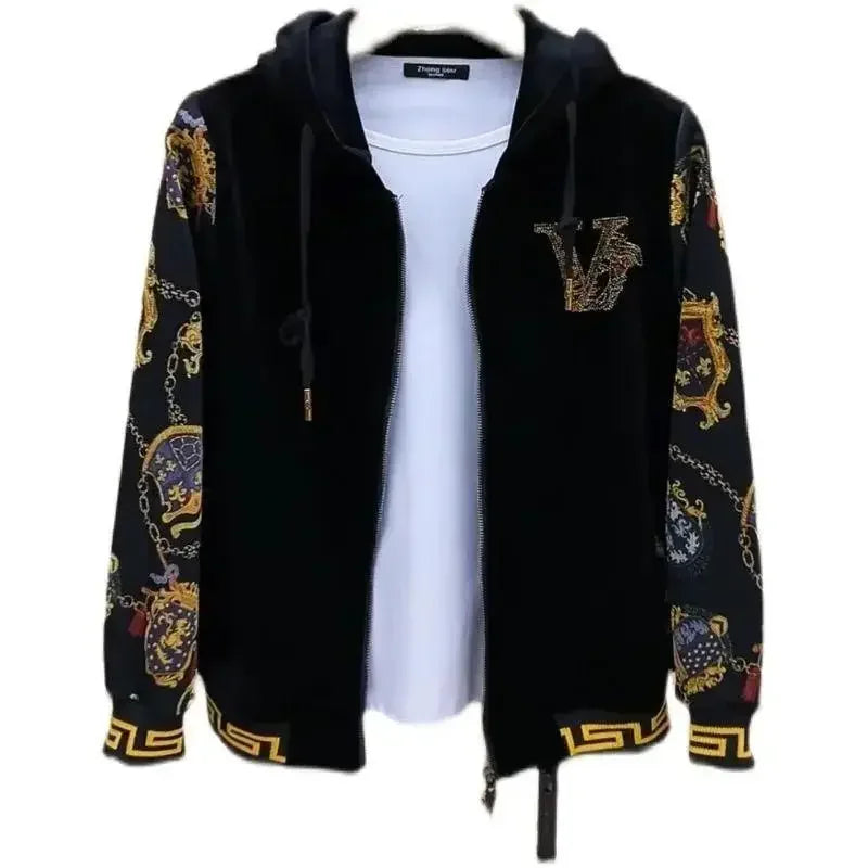Men's Spring and Autumn Coat 2024 New Gold Velvet Casual Two-Piece Suit Pants Suit All-Match Fashion Fashion