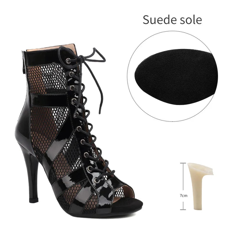 Girls Latin Dance Shoes Women Modern Dance Salsa High-Top Sandals Dance Hall Shoes Ladies Fashion Sexy High-Heeled Suede Boots