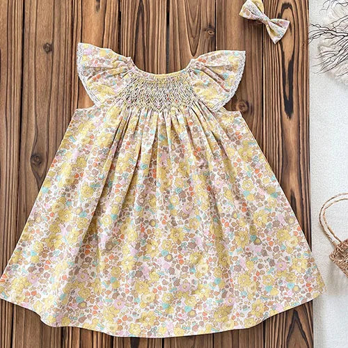 2025 New Summer Sister Clothing 1-6Yrs Kids Princess Dresses Short Sleeved Cotton Print Baby Girl Birthday Party Wedding Dress
