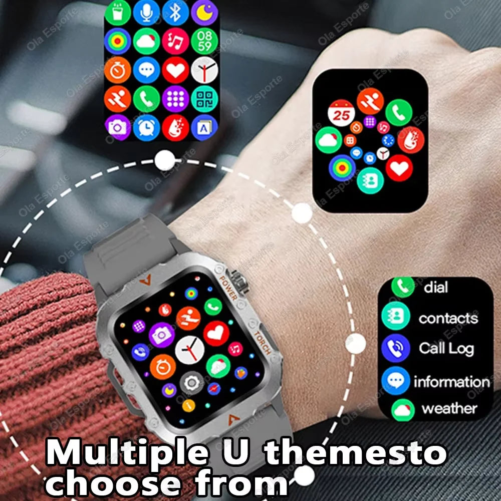 Men Smart Watch Bluetooth Call Sleep Heart Rate Health Monitor Outdoor LED Flashlight Waterproof Sports Watche For Android IOS