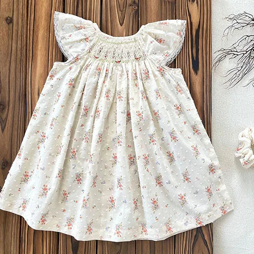 2025 New Summer Sister Clothing 1-6Yrs Kids Princess Dresses Short Sleeved Cotton Print Baby Girl Birthday Party Wedding Dress