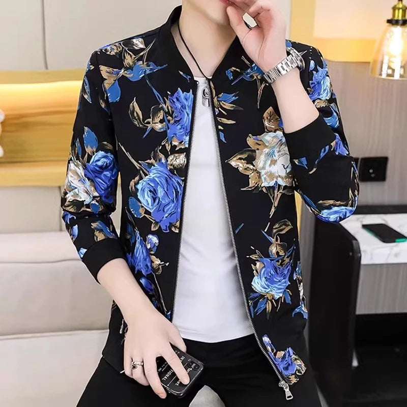 Autumn and winter new men's padded and thickened warm stand-up collar jacket coat. Printed large size jacket