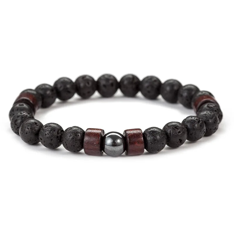 8mm Volcanic Stone Bracelet for Men Lava Wooden Beads