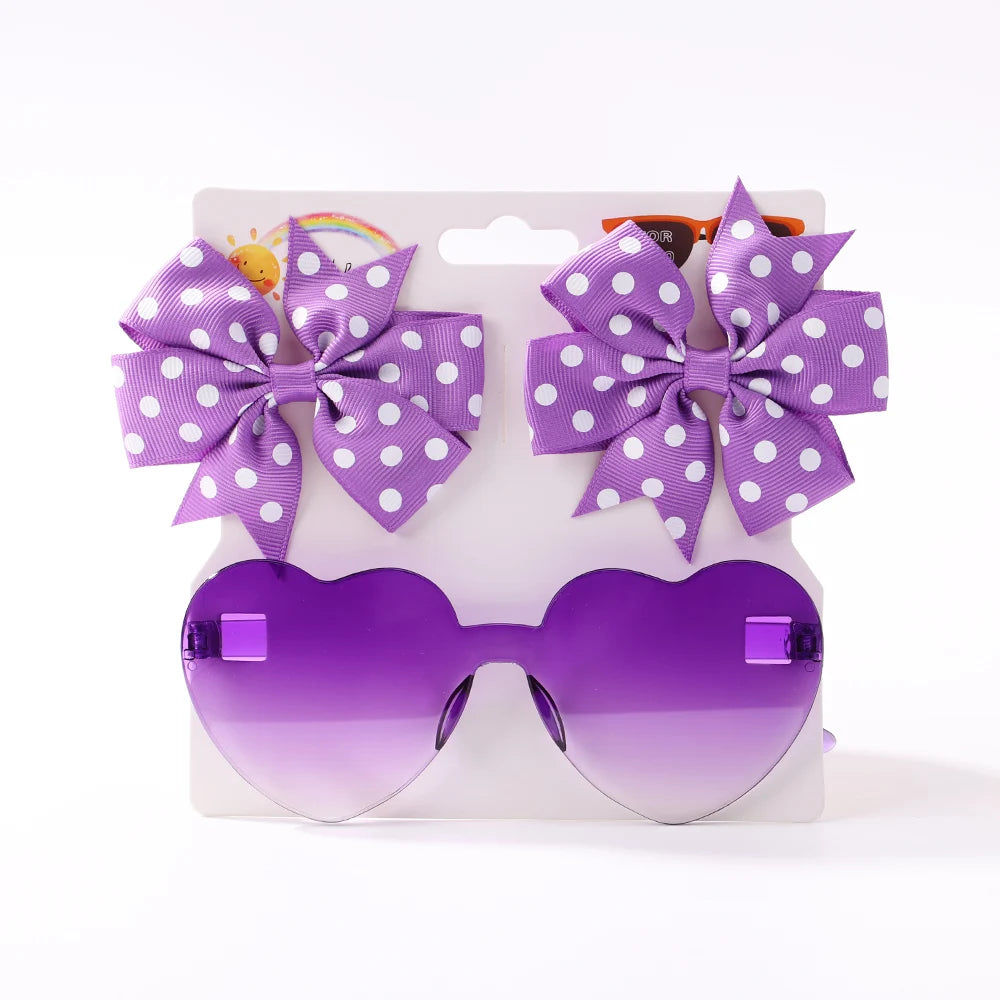 3Pcs/Pack Solid Dot Hair Bows Clip Girls Boutique Bowknot Hair Clips Kids Colorful Heart Sun Glasses Children Hair Accessories.