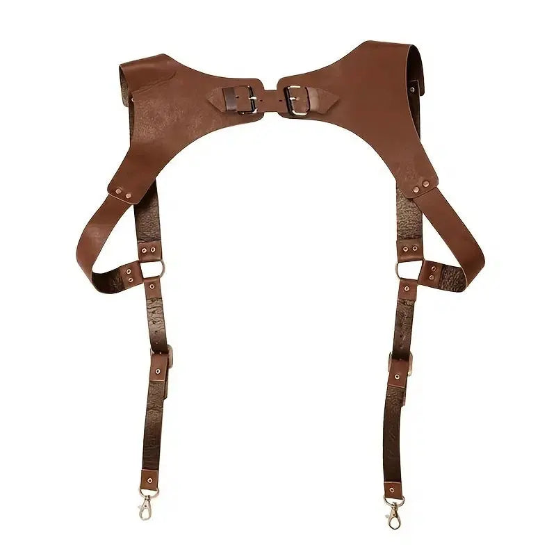Men Leather Suspenders Body Chest Suspenders Adjustable Buckle Shoulder Armors Straps Punk Black Belt Club Party Rave Costumes